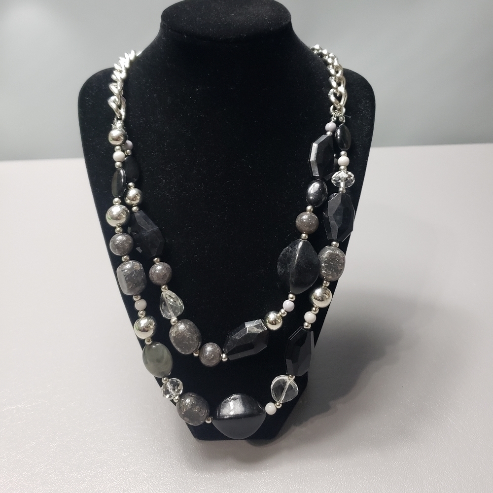 black and gray bead statement necklace